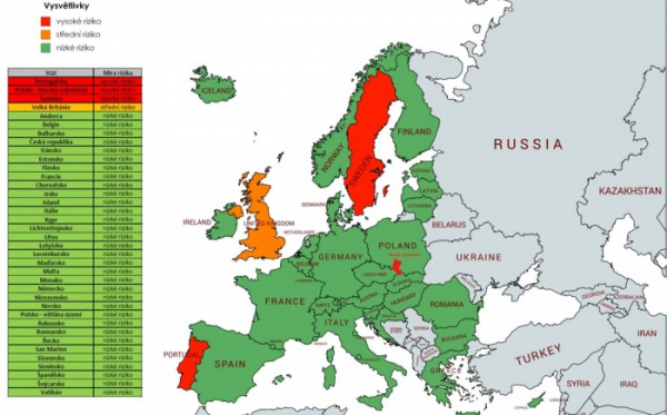 Ve většině evropských zemí zůstává nízké riziko nákazy covid-19, situace v Belgii se zlepšila