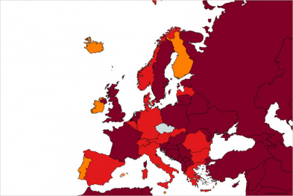 Estonsko, Maďarsko, Polsko, Slovinsko a San Marino se přesunuly do červené kategorie zemí podle míry rizika nákazy
