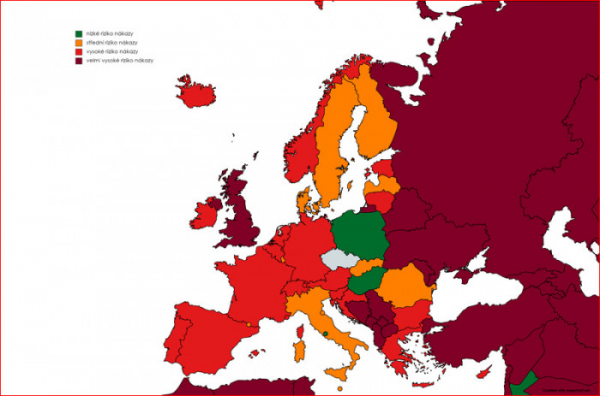  Chorvatsko, Irsko a Rakousko budou od pondělí v červené kategorii zemí podle míry rizika nákazy