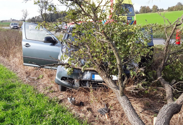 V Třebíči narazil řidič s osobním vozidlem do stromu, se zraněním skončil v nemocnici