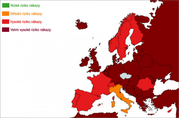 Polsko, Lucembursko a San Marino budou od pondělí v tmavě červené kategorii podle míry rizika nákazy