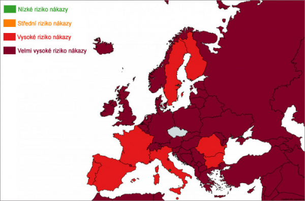 Kypr, Monako, Norsko a Švýcarsko budou od pondělí  v tmavě červené kategorii zemí podle míry rizika nákazy